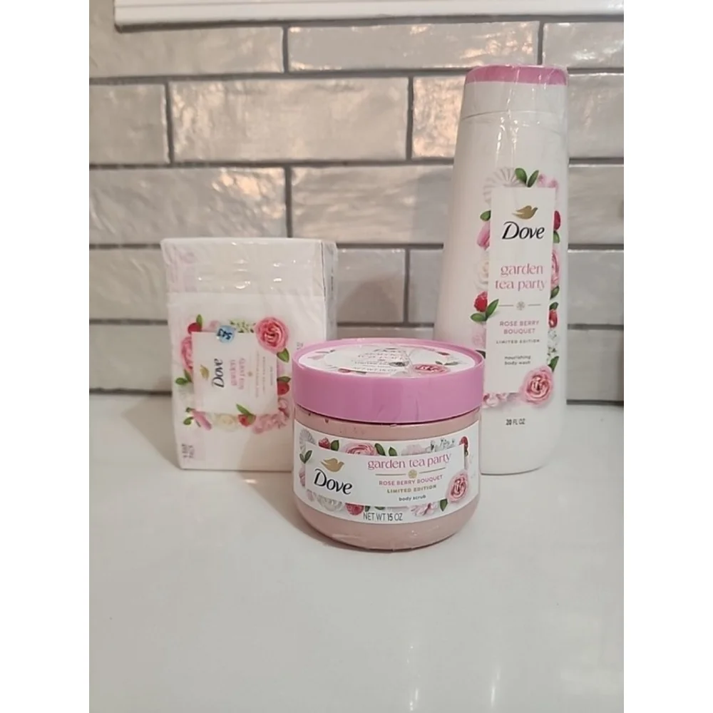 Dove Garden Tea Party Rose Berry Bouquet Bath & Body Set: Soap, Bodywash, Scrub